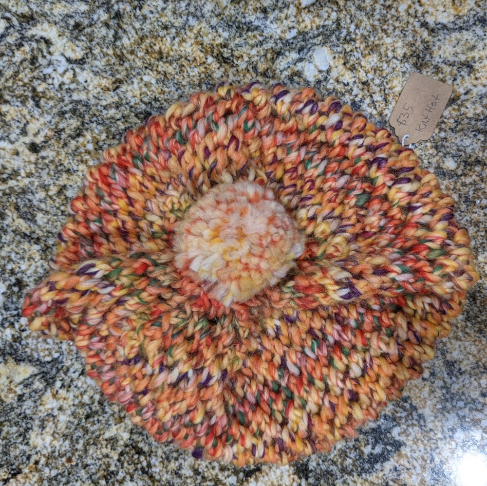 Orange tweed knitted baret hat